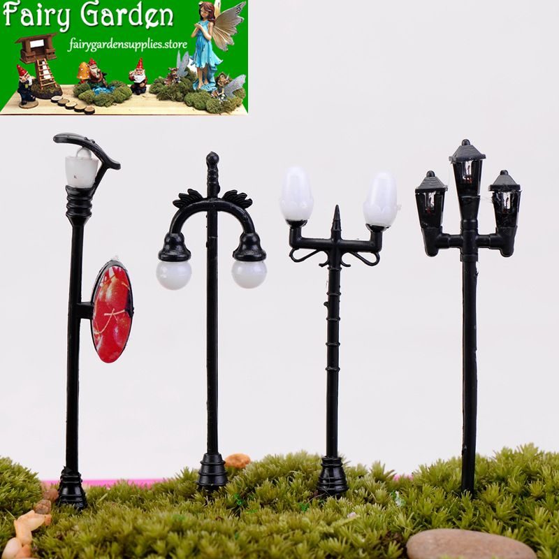 Vintage Streetlight Lamp Retro Mini Street Lamp Miniature Garden Ornament Lighting Figurines Fairy Garden Decoration Resin Craft Light Micro Landscaping Diy Fairy Garden Accessories