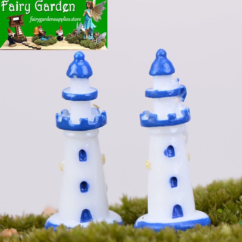 Scenery Decorate Fairy Garden Decoration Fairy Garden Accessories Mediterranean Sea Wind White Blue Lighting Pagoda Manual Aquarium Fairy Garden Decoration Fairy Garden Accessories
