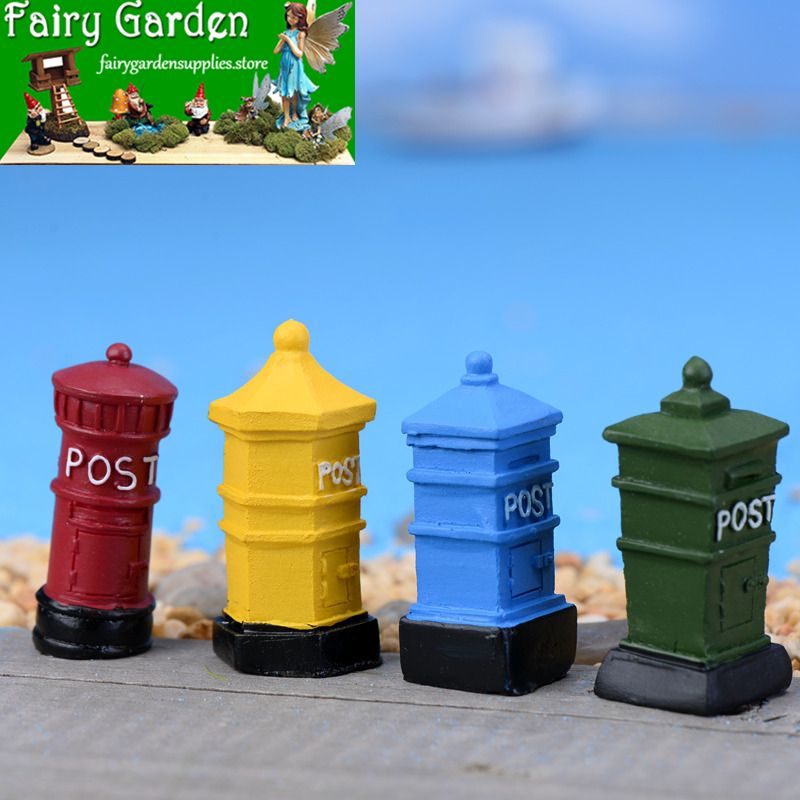 Mini Fairy Garden Accessories Supplies Micro Landscape Miniature Garden Resin Pot Bonsai Fairy Garden Decoration Terrarium Fairy Garden Accessories Retro Mailbox Small Resin Mailbox