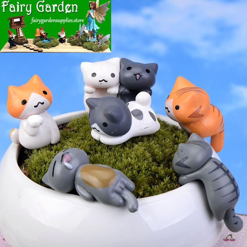 Mini Fairy Garden Cat Micro Landscape Miniature Garden Fairy Garden Ornament Lucky Cat Diy Assemble Small Pot Bonsai Fairy Garden Decoration Terrariums Fairy Garden Accessories Animal Toys