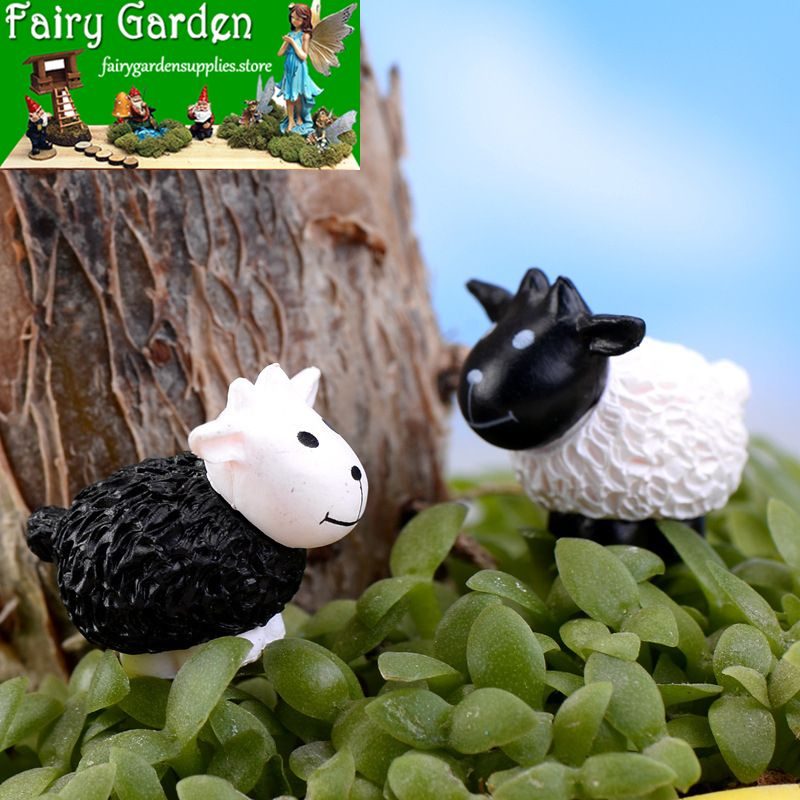 Moss Fairy Garden Micro Landscape Miniature Garden Decorate Fairy Garden Decoration Fairy Garden Accessories Comic Cartoon Lovely Mini Small Sheep Black White Sheep Doll Toy Figurine
