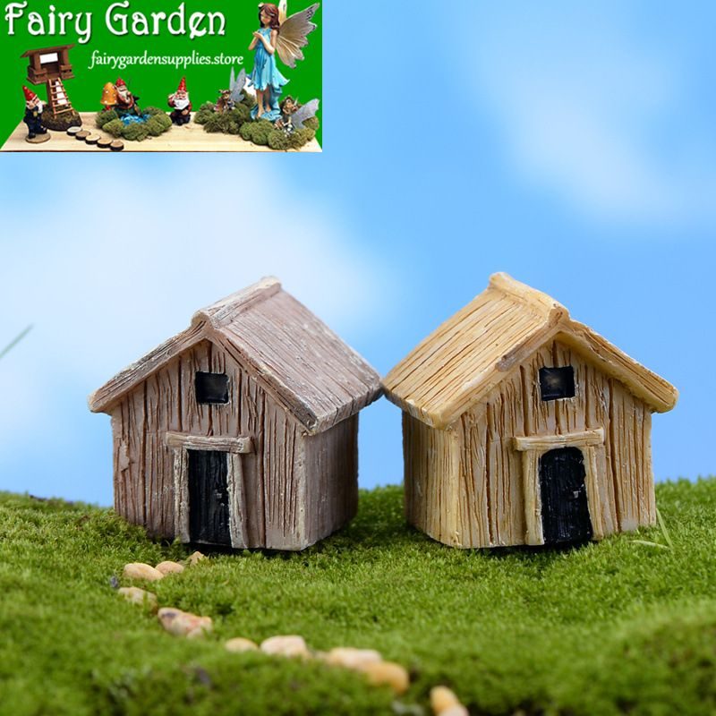 Mini Farm Hut Micro Landscape Miniature Garden Terrariums Fairy Garden Ornament Resin Frame House Diy Assemble Small Fairy Garden Decoration Bonsai Fairy Garden Accessories Toys