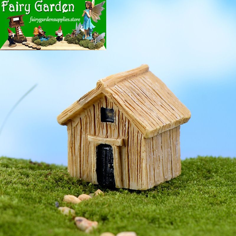 Mini Farm Hut Micro Landscape Miniature Garden Terrariums Fairy Garden Ornament Resin Frame House Diy Assemble Small Fairy Garden Decoration Bonsai Fairy Garden Accessories Toys