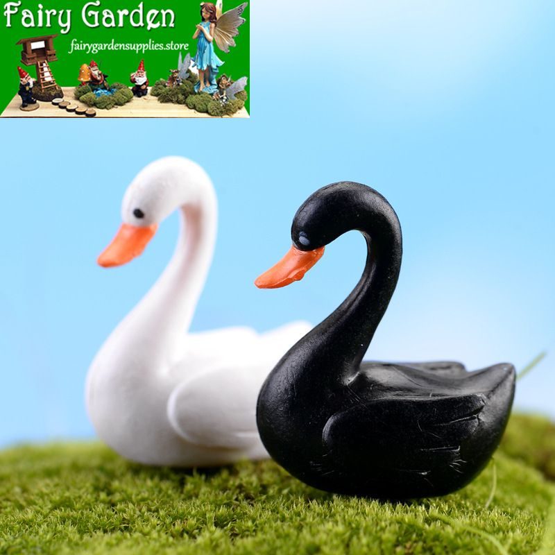 Pot Bonsai Fairy Garden Black White Swan Miniature Figurine Cartoon Love Ducks Decoration Mini Terrariums Fairy Garden Animals Statue Home Desk Kids Room Ornaments