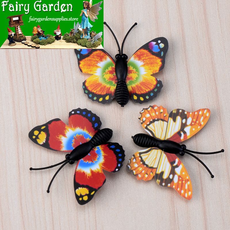 Mini Fairy Garden Accessories Animals Pot Bonsai Micro Landscape Terrariums Miniature Garden Fairy Garden Ornament Emulational Butterflies Mini Butterfly Cartoon Colourful Insect Diy Assemble Small Fairy Garden Decoration