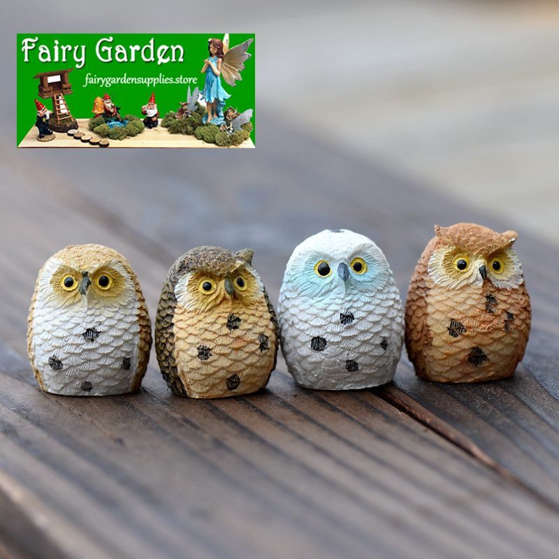 Terrariums Fairy Garden Owls Mini Fairy Garden Decoration Indoor Fairy Garden Accessories Feather Owls 4 Colour Desktop Toy Figurine Birds Succulent Plants Car Decoration Computer Ornament