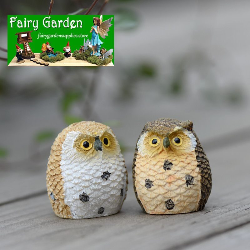 Terrariums Fairy Garden Owls Mini Fairy Garden Decoration Indoor Fairy Garden Accessories Feather Owls 4 Colour Desktop Toy Figurine Birds Succulent Plants Car Decoration Computer Ornament