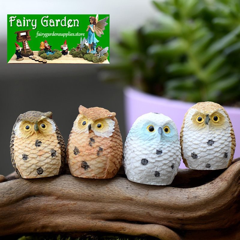 Terrariums Fairy Garden Owls Mini Fairy Garden Decoration Indoor Fairy Garden Accessories Feather Owls 4 Colour Desktop Toy Figurine Birds Succulent Plants Car Decoration Computer Ornament