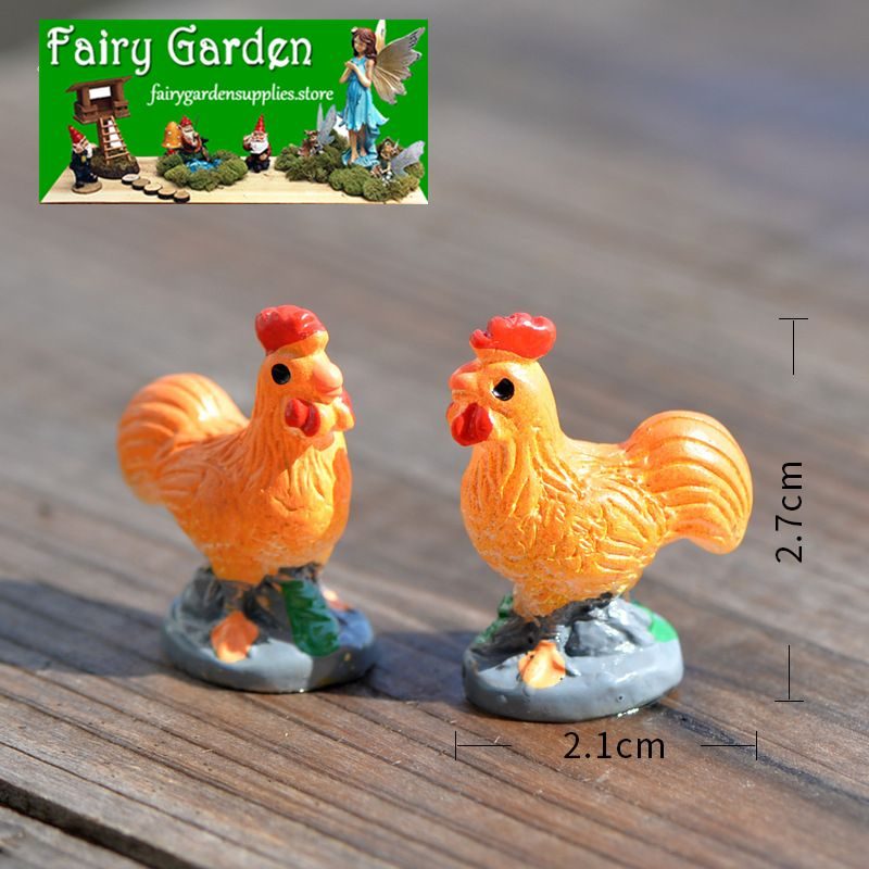 Mini Fairy Garden Animals Resin Cock Micro Landscape Miniature Garden Decorate Pot Bonsai Fairy Garden Decoration Terrarium Fairy Garden Accessories Aquarium Landscaping Cartoon Mini Color Chicken Home Decoration Figurines