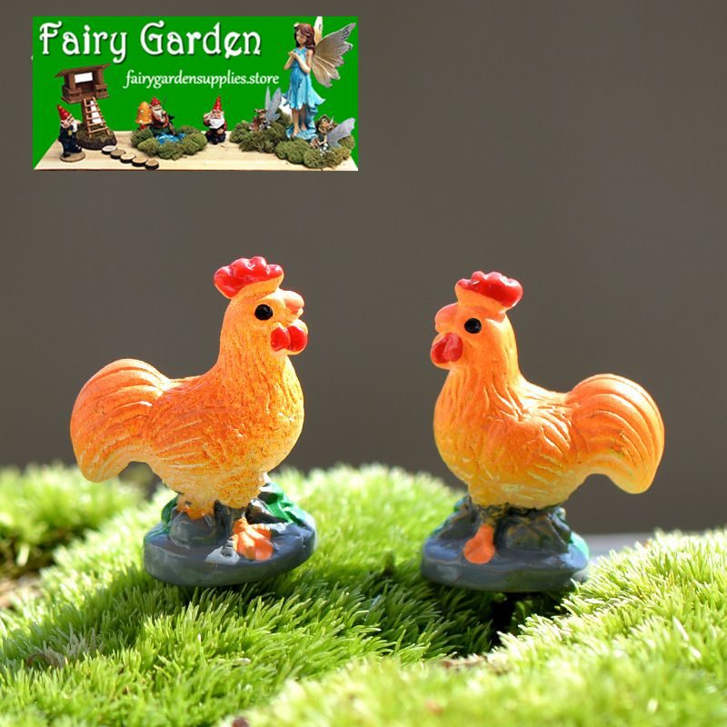 Mini Fairy Garden Animals Resin Cock Micro Landscape Miniature Garden Decorate Pot Bonsai Fairy Garden Decoration Terrarium Fairy Garden Accessories Aquarium Landscaping Cartoon Mini Color Chicken Home Decoration Figurines