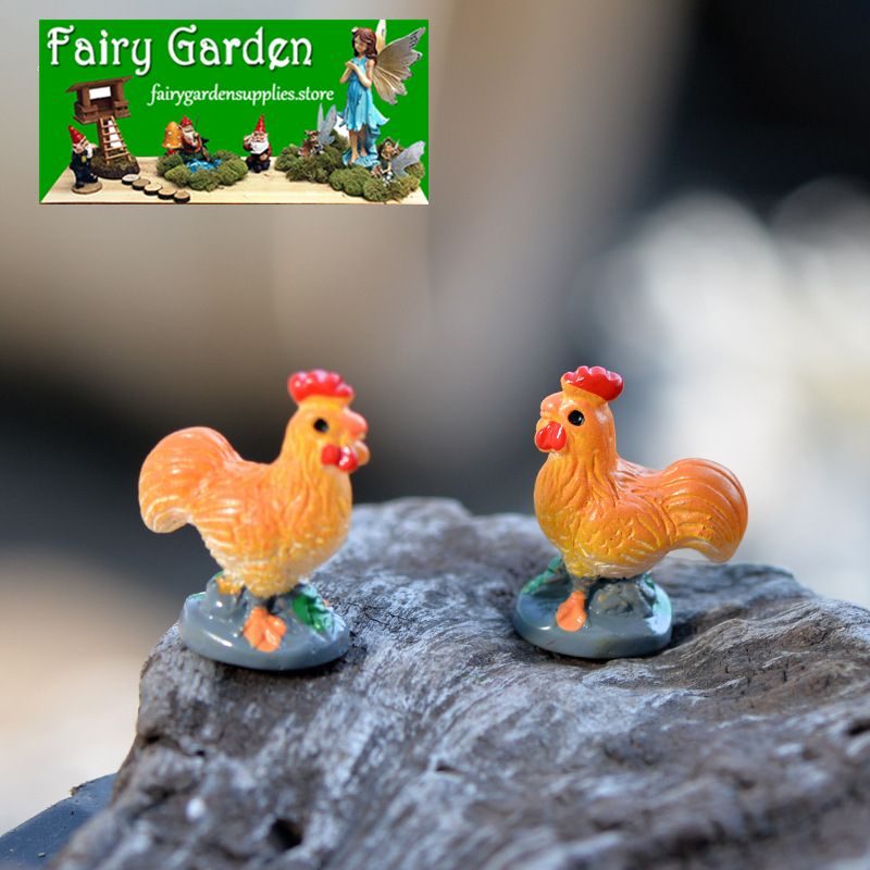 Mini Fairy Garden Animals Resin Cock Micro Landscape Miniature Garden Decorate Pot Bonsai Fairy Garden Decoration Terrarium Fairy Garden Accessories Aquarium Landscaping Cartoon Mini Color Chicken Home Decoration Figurines
