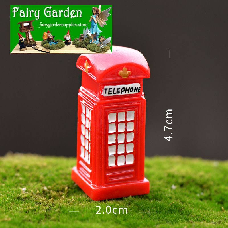 Zakkafleshyresin Fairy Garden Decoration Fairy Garden Accessories Moss Fairy Garden Micro Landscape Miniature Garden Diymaterial Red Pavilion Mailbox Telephone Booth
