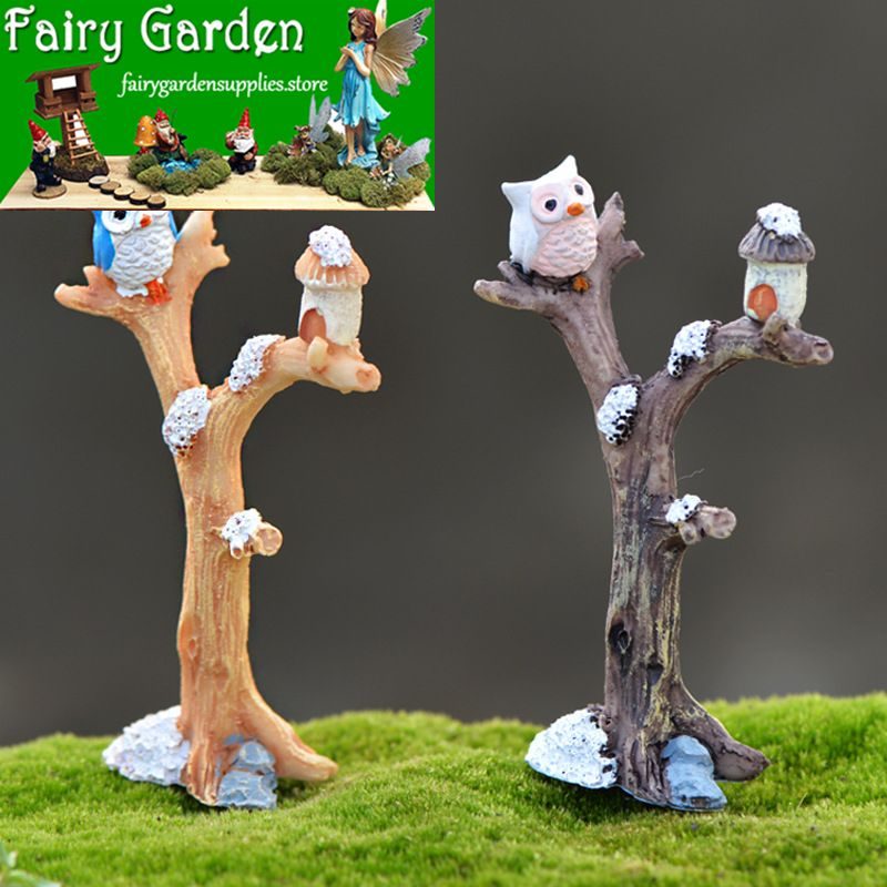 Mini Fairy Garden Decoration Resin Tree Owls Terrariums Fairy Garden Accessories Emulational Branch Plant Animal Diy Assemble Pot Bonsai Table Decoration Accessories