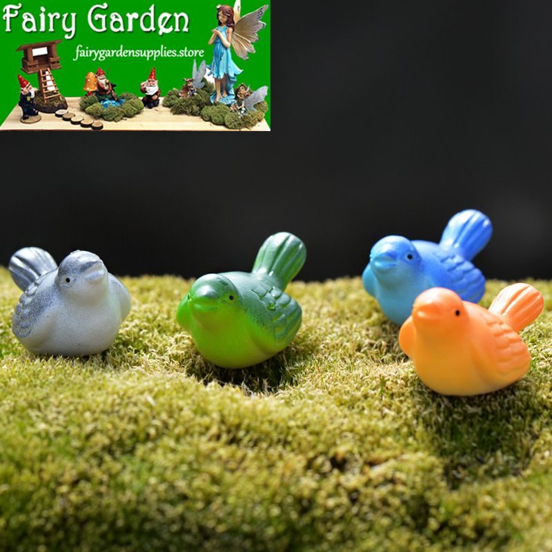Cute 4Color Small Birds Diy Assemble Pot Bonsai Resin Craftwork Moss Fairy Garden Micro Landscape Miniature Garden Ecology Bottle Fairy Garden Decoration Fairy Garden Accessories Emulational Animals