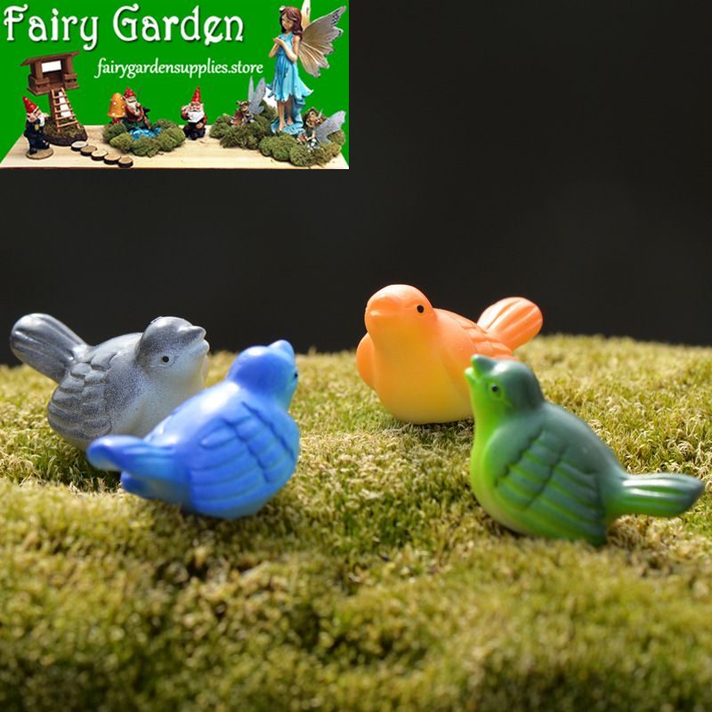 Cute 4Color Small Birds Diy Assemble Pot Bonsai Resin Craftwork Moss Fairy Garden Micro Landscape Miniature Garden Ecology Bottle Fairy Garden Decoration Fairy Garden Accessories Emulational Animals