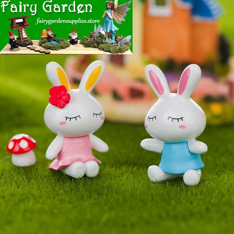 Cartoon Fairy Garden Rabbit Micro Landscape Miniature Garden Fairy Garden Decoration Resin Animals Cheap Fairy Garden Supplies Accessories Diy Pot Bonsai Decorate Big Ears Lovers Rabbit Doll