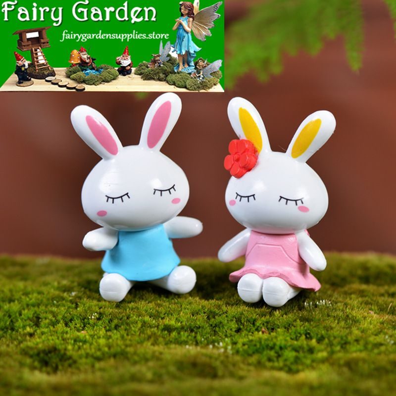 Cartoon Fairy Garden Rabbit Micro Landscape Miniature Garden Fairy Garden Decoration Resin Animals Cheap Fairy Garden Supplies Accessories Diy Pot Bonsai Decorate Big Ears Lovers Rabbit Doll