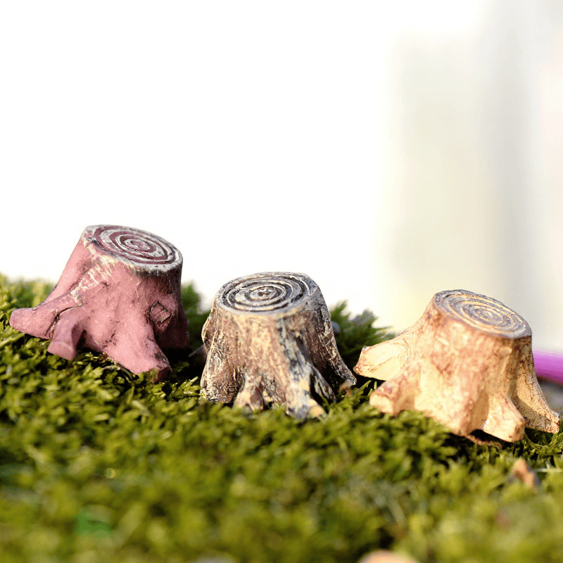 Mini Fairy Garden Stump Decoration Terrariums Fairy Garden Accessories Small Stub Stump Resin Stake Original Craftwork Pot Bonsai Micro Landscape Miniature Garden Plants Figurine