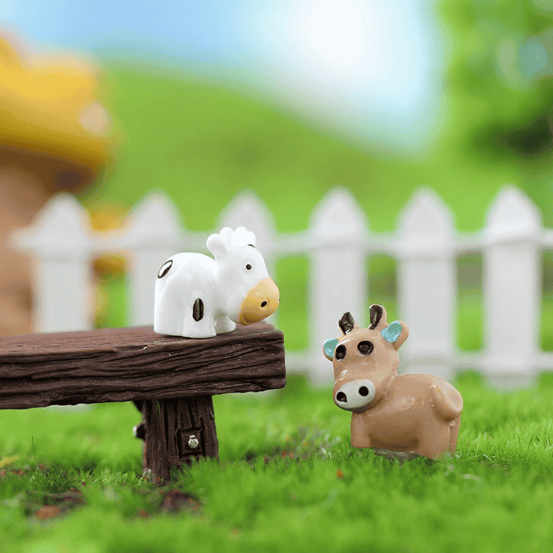 Mini Fairy Garden Cattle Micro Landscape Miniature Garden Pot Bonsai Fairy Garden Ornament Small Cow Doll Combination Diy Assemble Resin Terrariums Fairy Garden Decoration Wholesale Fairy Garden Accessories Supplies