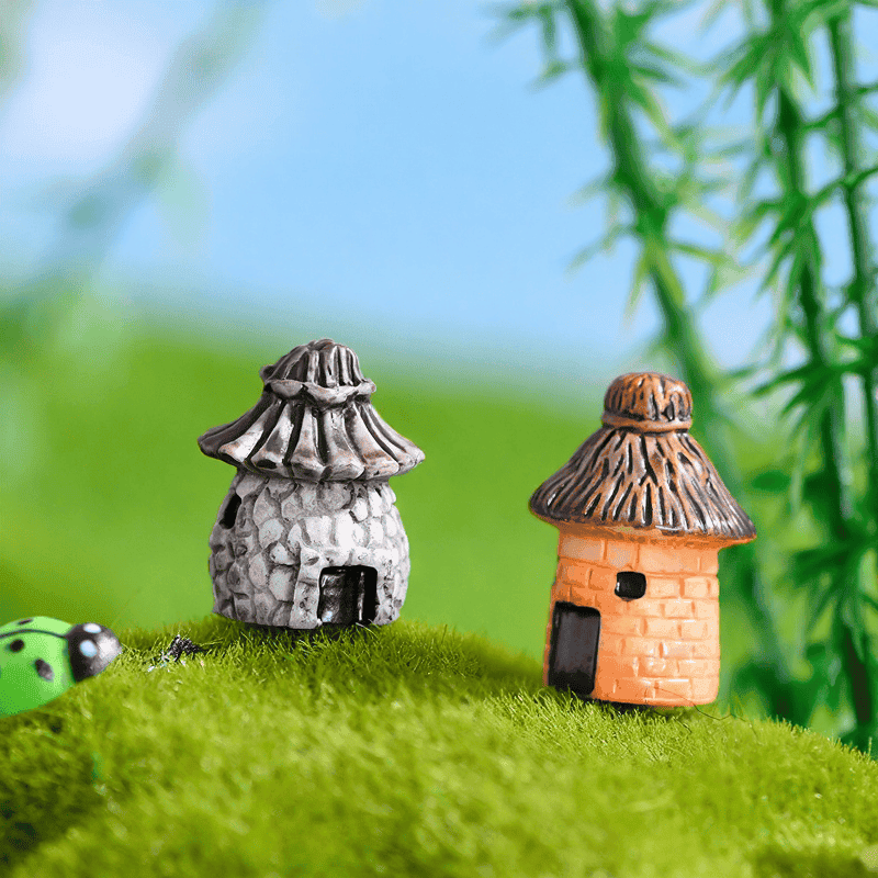 Round Expression House Thatched Cottage Figurine Diy Assemble Small Fairy Garden Decoration Pot Bonsai Hut Terrariums Fairy Garden Accessories Fairy Garden Micro Landscape Miniature Garden Resin Fairy Garden Supplies