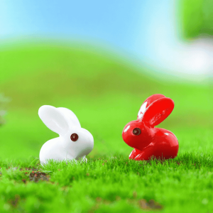 Indoor Mini Wholesale Fairy Garden Accessories Supplies Micro Landscape Miniature Garden Material Resin Red White Rabbit Doll Diy Assemble Toys Small Container Fairy Garden Decoration Animals Figurines Terrariums Image Of Fairy Garden Supplies
