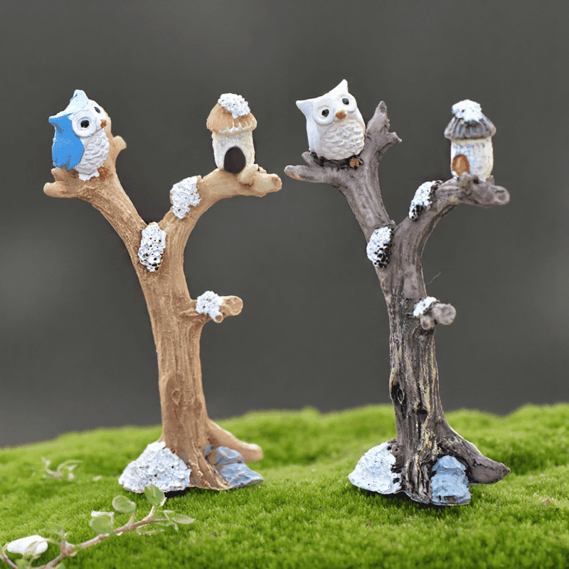 Mini Fairy Garden Decoration Resin Tree Owls Terrariums Fairy Garden Accessories Emulational Branch Plant Animal Diy Assemble Pot Bonsai Table Decoration Accessories