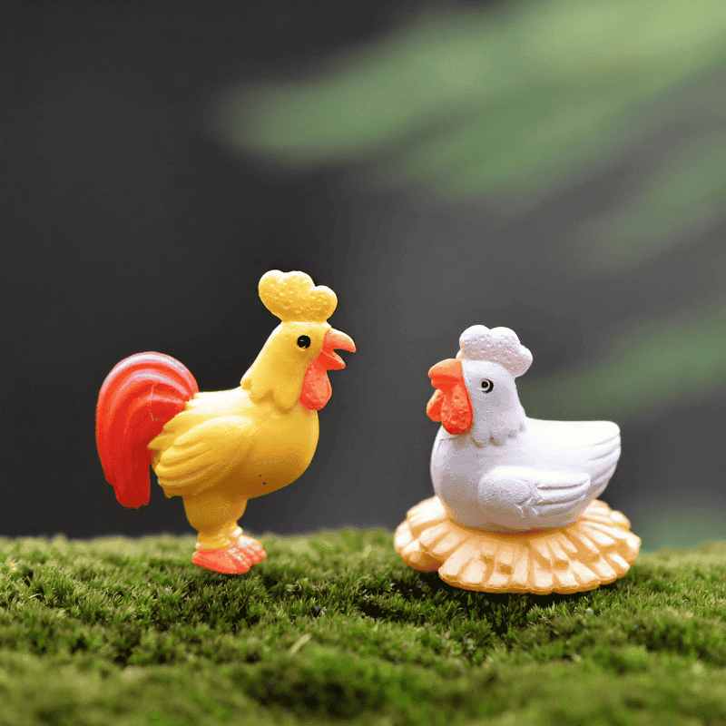 Mini Resin Cock Hen Moss Fairy Garden Micro Landscape Miniature Garden Decorate Terrariums Fairy Garden Decoration Pot Bonsai Fairy Garden Accessories Rooster Mini Emulational Chicken Pvc Toy Figurine Animal Doll