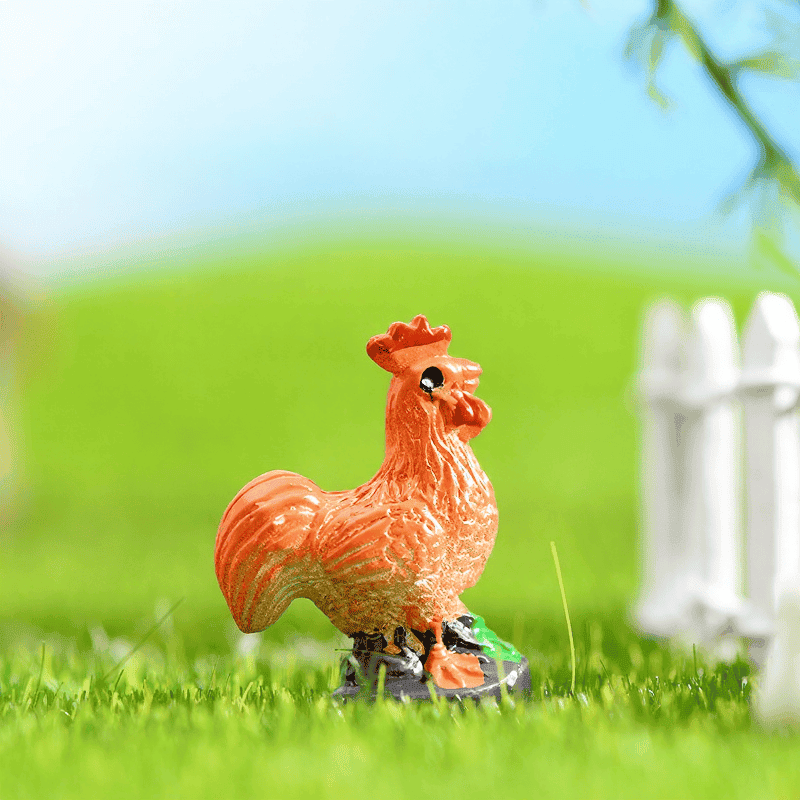 Mini Fairy Garden Animals Resin Cock Micro Landscape Miniature Garden Decorate Pot Bonsai Fairy Garden Decoration Terrarium Fairy Garden Accessories Aquarium Landscaping Cartoon Mini Color Chicken Home Decoration Figurines