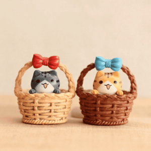 Basket Chis Cats Small Pet Cat Mini Fairy Garden Supplies Pot Bonsai Micro Landscape Terrariums Miniature Garden Indoor Fairy Garden Decoration Animals Wholesale Fairy Garden Accessories Supplies