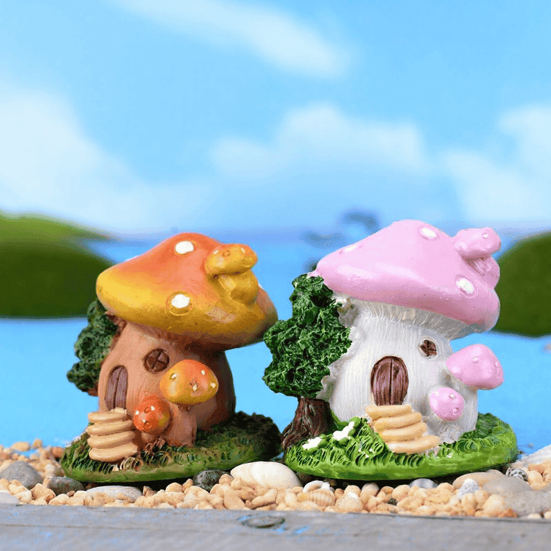 Fairy Garden Micro Landscape Miniature Garden Fairy Garden Decoration Fairy Garden Accessories Resin Decoratesteps Mushroom Treehouse Cartoon Lovely Model Diy Material Terrarium Bonsai Fairy House Mushroom Castle