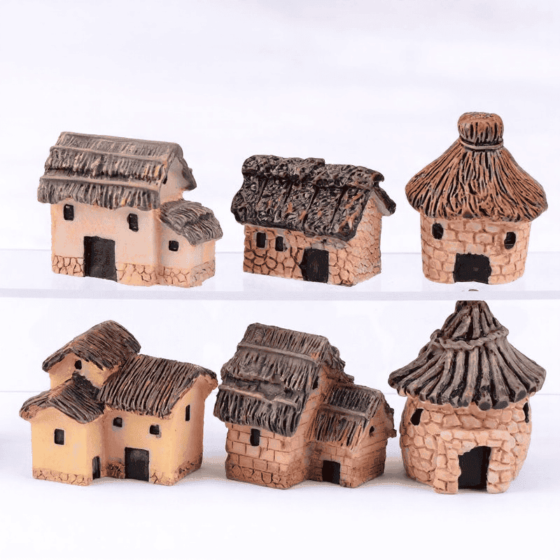 Moss Fairy Garden Micro Landscape Miniature Garden Fairy Garden Decoration Fairy Garden Accessories 6Style Thatched Cottage House Resin Small House Original Arts And Crafts Zakkawind