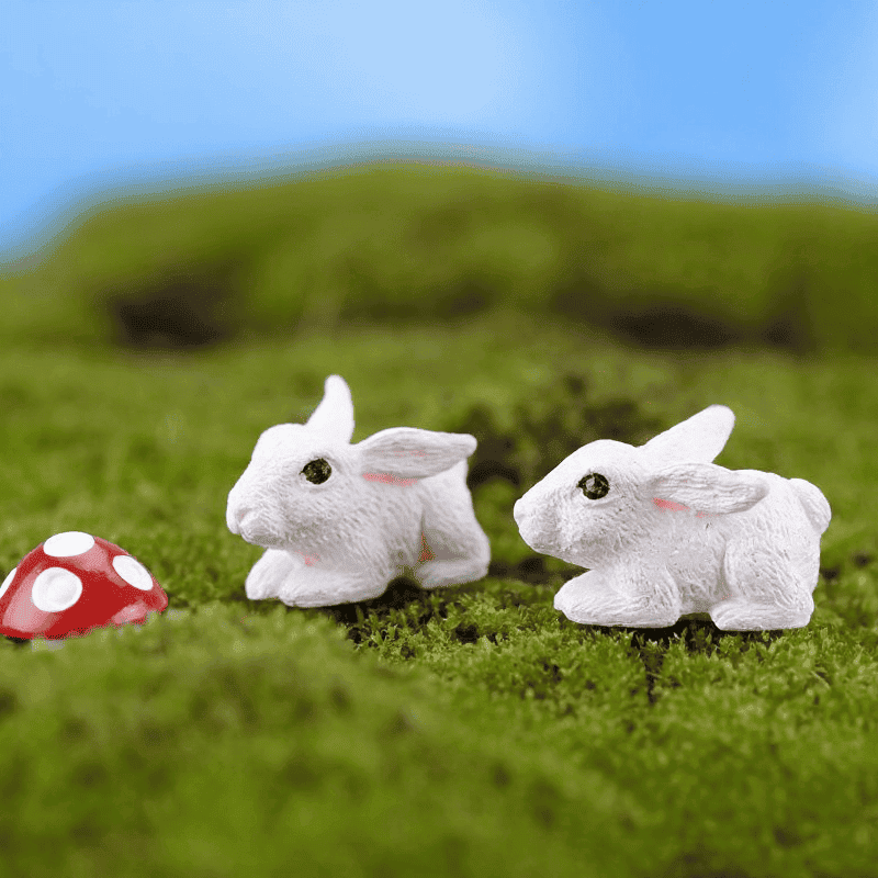 Mini Fairy Garden Supplies Animals Pot Bonsai Fairy Garden Decoration Terrariums Fairy Garden Kits Accessories Lovely Small White Rabbit Bunnies Darling Doll Comic Bunnies