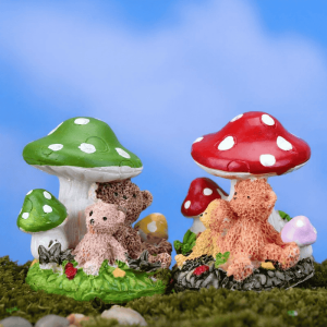 Fairy Garden Supplies Micro Landscape Miniature Garden Fairy Garden Decoration Fairy Garden Accessories Resin Fairy Garden Ornament Small Bears Mushroom Cartoon Lovely Model Diy Material