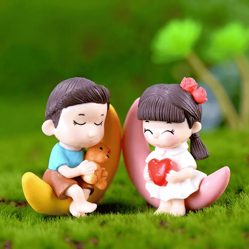 2Pcs Moon Lover Dating Models Boy Girl Miniatures Figurines Couple Fairy Home Garden Wedding Doll Decoration Girl Oy Gift Diy Creative Crafts Keychain Doll Picture Of Fairy Garden Supplies