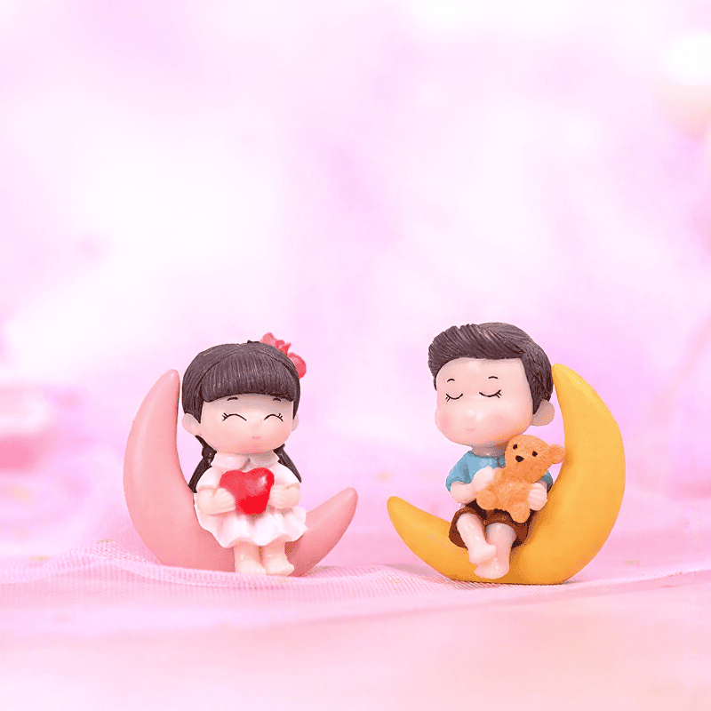 2Pcs Moon Lover Dating Models Boy Girl Miniatures Figurines Couple Fairy Home Garden Wedding Doll Decoration Girl Oy Gift Diy Creative Crafts Keychain Doll Picture Of Fairy Garden Supplies