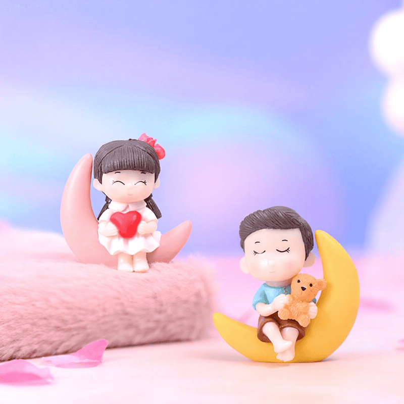 2Pcs Moon Lover Dating Models Boy Girl Miniatures Figurines Couple Fairy Home Garden Wedding Doll Decoration Girl Oy Gift Diy Creative Crafts Keychain Doll Picture Of Fairy Garden Supplies