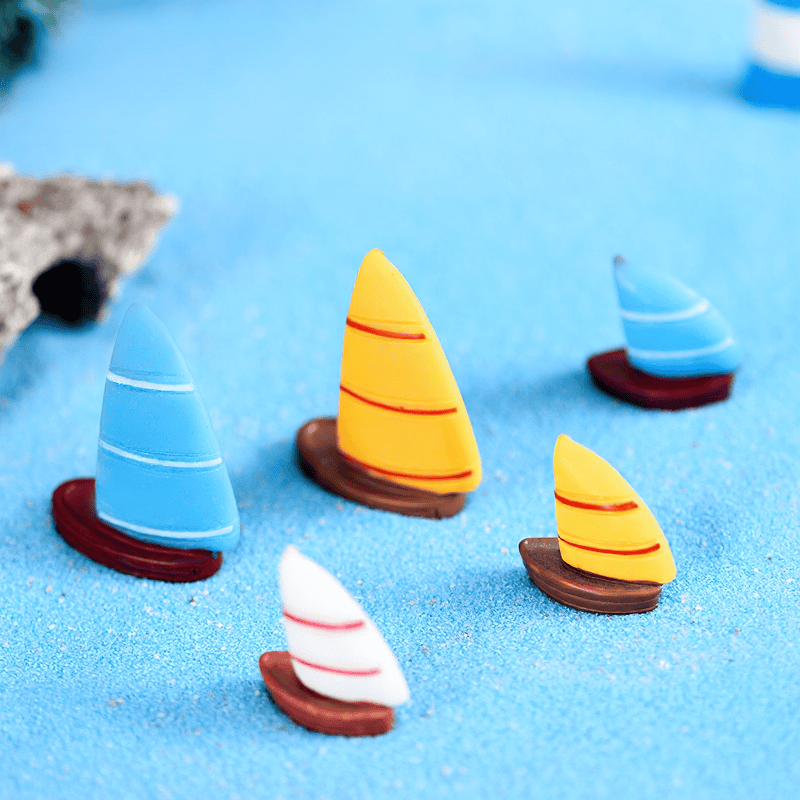 Fairy Garden Micro Landscape Miniature Garden Decoration Resin Single Sail Sailing Boat, Mediterranean Sea Wind Style, Aquarium Ornaments, Creative Ins White Sailing Boat, Fleshy Resin Fairy Garden Accessories
