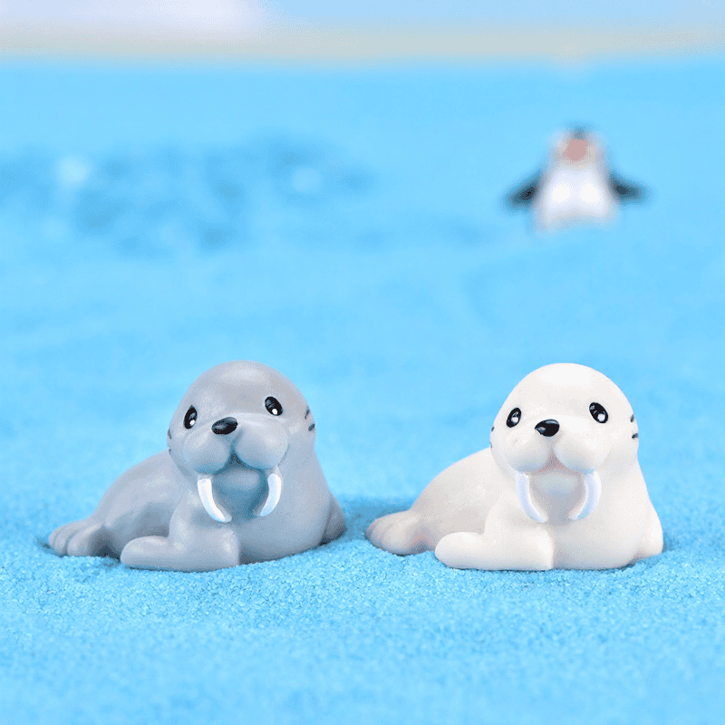 Cute Beach Walrus Animal Model Mini Statue Figurine Crafts Figurine Ornament Miniatures Garden Diy Home Decor Kids Gift 1Pc