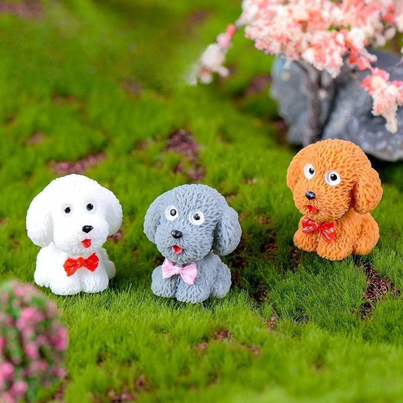 4Pc/lot Teddy Dog Miniature Figurine Cute Cartoon Figures Animal Models Pet Toy Diy Accessories Doll House Toy Decoration Photo Of Fairy Garden Supplies