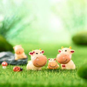 Cute Cow Family Animal Model Figurine Home Decor Miniature Fairy Garden Decoration Accessories Statue Resin Craft Figure Photo Of Fairy Garden Supplies