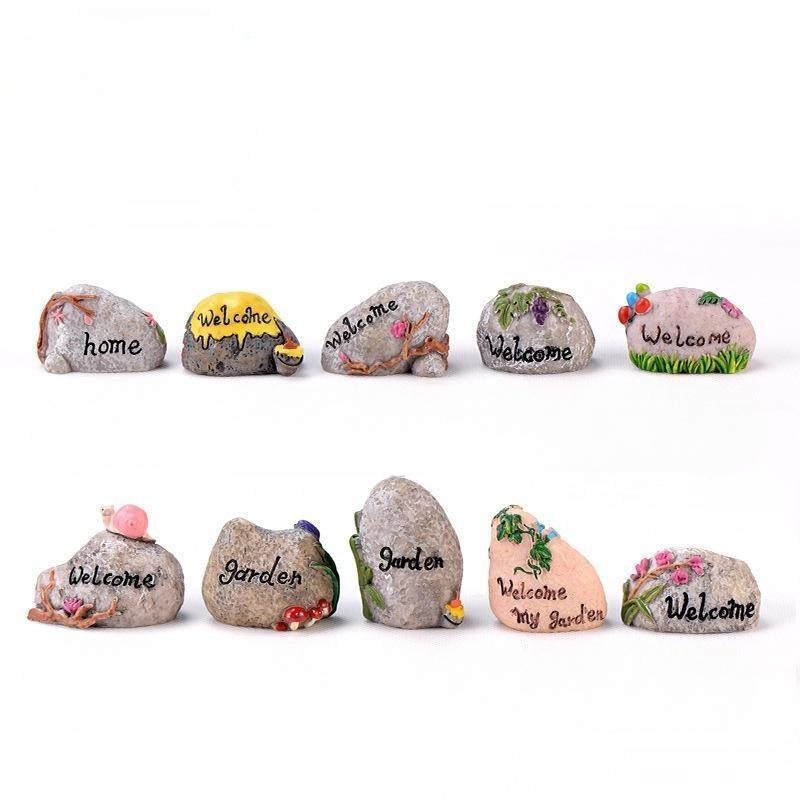 Flower Welcome Garden Stone Road Sign Figurine Fairy Garden Artificial Resin Craft Home Miniature Decoration Accessories Picture Of Fairy Garden Supplies