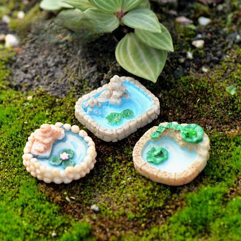 1 Piece Lake Fish Pond Pool Model Small Statue Figurine Crafts Village Ornament Miniatures Photo From Fairy Garden Supplies