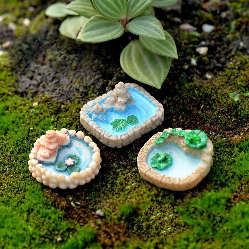 1 Piece Lake Fish Pond Pool Model Small Statue Figurine Crafts Village Ornament Miniatures Photo From Fairy Garden Supplies