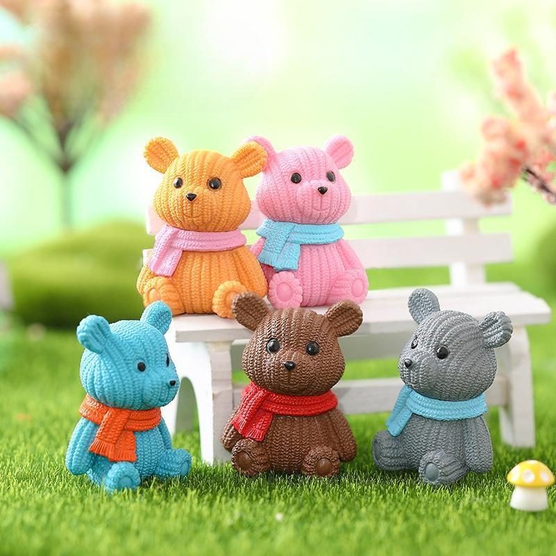 Mini Scarf Bear Figurine Cute Cartoon Bear Ornament For Micro Landscape Succulent Plants Desktop Decoration Photo Of Fairy Garden Supplies