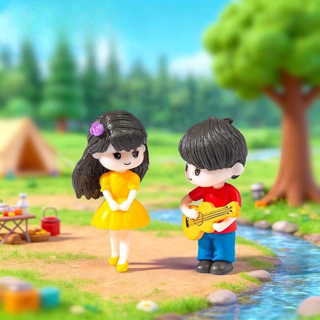 2Pcs Guitar Boy Girl Lover Miniature Figurine Doll House Mini Fairy Garden Decoration Cartoon Cake Ornament Toy Accessories Picture Of Fairy Garden Supplies