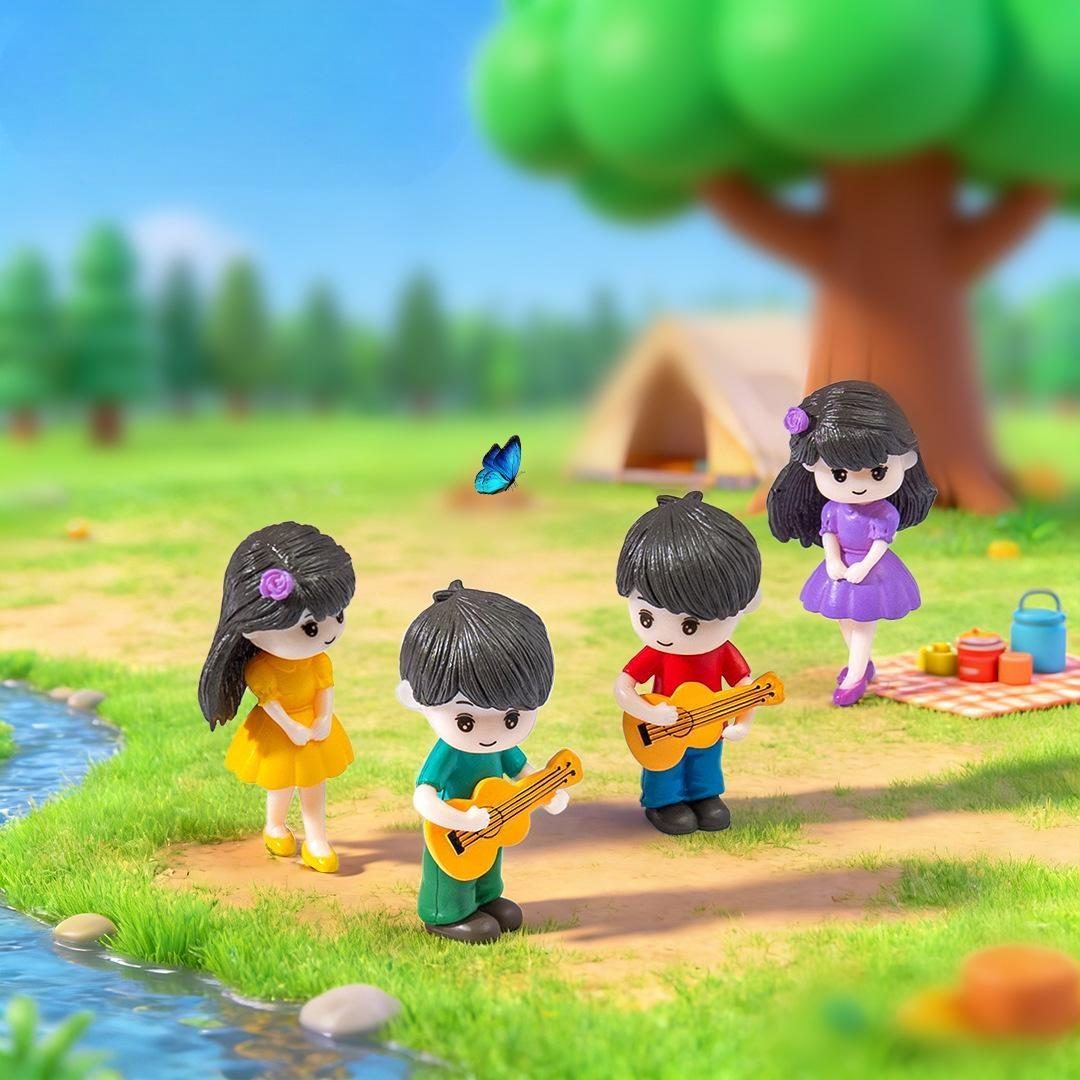 2Pcs Guitar Boy Girl Lover Miniature Figurine Doll House Mini Fairy Garden Decoration Cartoon Cake Ornament Toy Accessories Picture Of Fairy Garden Supplies
