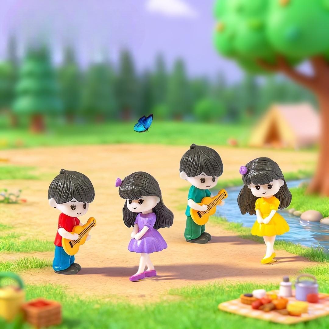 2Pcs Guitar Boy Girl Lover Miniature Figurine Doll House Mini Fairy Garden Decoration Cartoon Cake Ornament Toy Accessories Picture Of Fairy Garden Supplies
