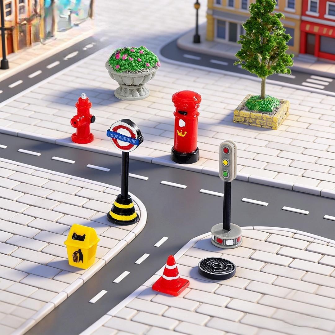 11Pcs/set Resin Cartoon Indicating Street Light Anime Figure Potted Plant Assembly Small Ornaments Craft Material Picture From Fairy Garden Supplies