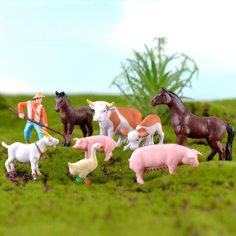Farmland Worker Pig Horse Cow Sheep Duck Animal Model Figurine Goat Home Decor Miniature Fairy Garden Decoration Accessories Image Of Fairy Garden Supplies