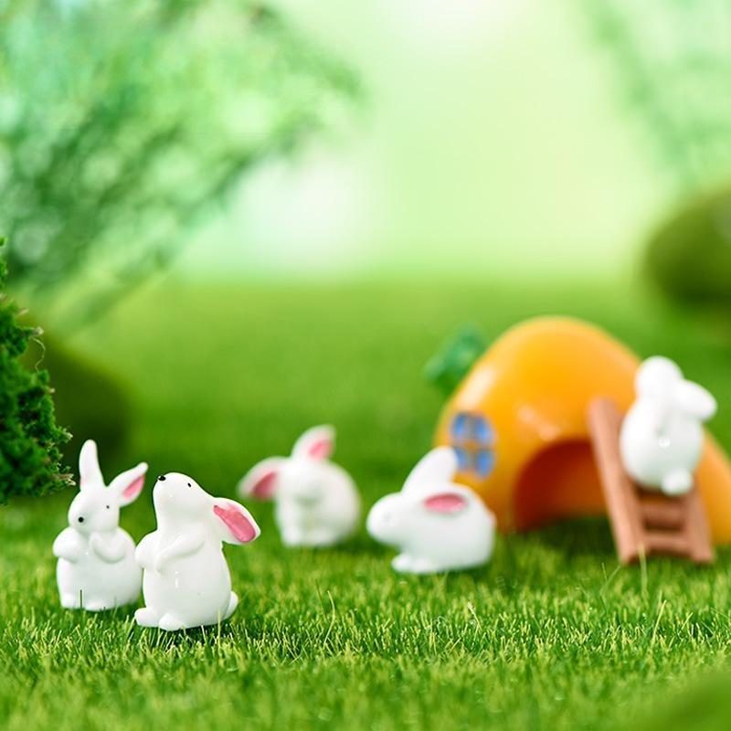 White Rabbit Figurine Cartoon Animal Model Moss Landscape Resin Craft Home Miniature Fairy Garden Decoration Accessories Picture Of Fairy Garden Supplies